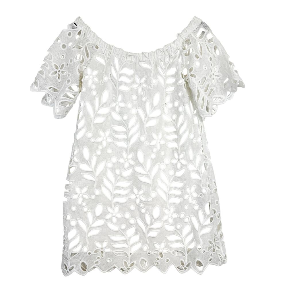Yoana Baraschi Eyelet Off Shoulder Mini A-Line Dress White - M